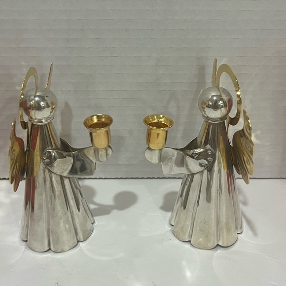 2 pc. TIMELESS TREASURES Silver Plated & Gold Toned Angels Candle Holders -VTG - Picture 4 of 10